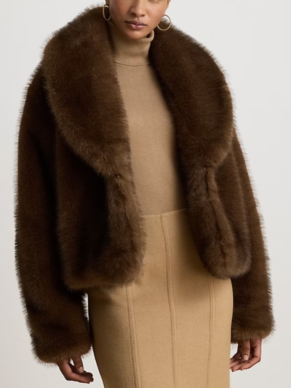 ZARA Faux Fur Cropped Shawl Collar Coat Jacket NWT